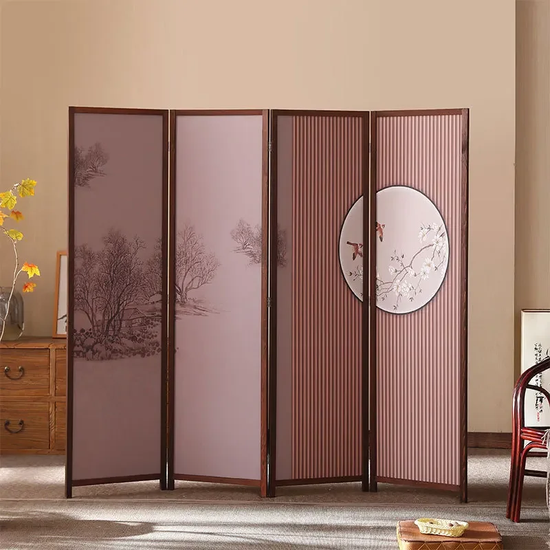Pine stained frame screen partition new Chinese office home hotel office entrance folding solid wood