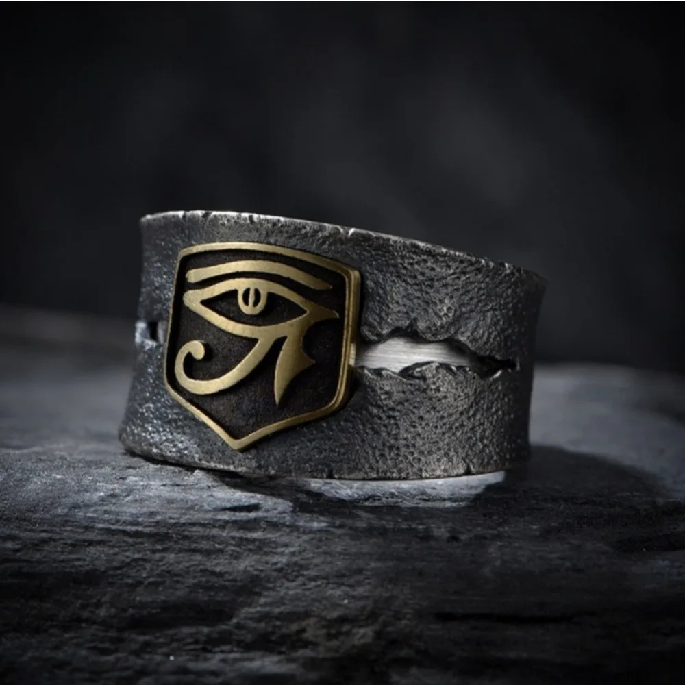 Fashion Trend European and American Men's Ring Hip Hop Eye of Horus Retro Personality Ring Open Ring Party Accessories