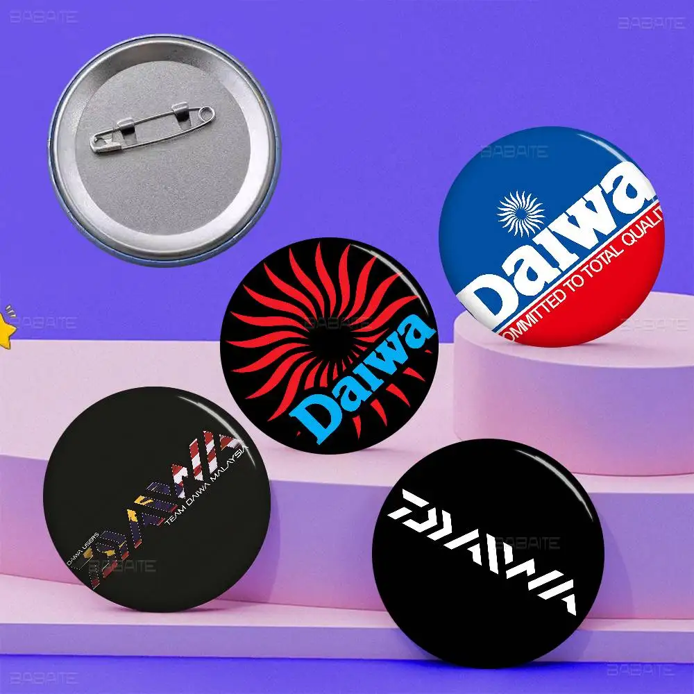 Classic Fishing Tackle Logo D-Daiwa 58mm Figure Icon Badge Handmade Tinplate Brooch For Backpack Clothes Chest Ornament Gifts