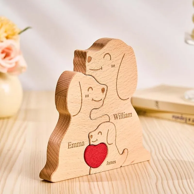 Art Wooden Dog Puzzle Personalized Name Custom Free Laser Engraving Home Gifts Home Decor Thanksgiving Christmas Gifts for Mom