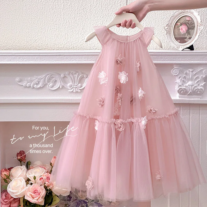 

Girls' summer dress new stylish floral sleeveless princess dress tank dress