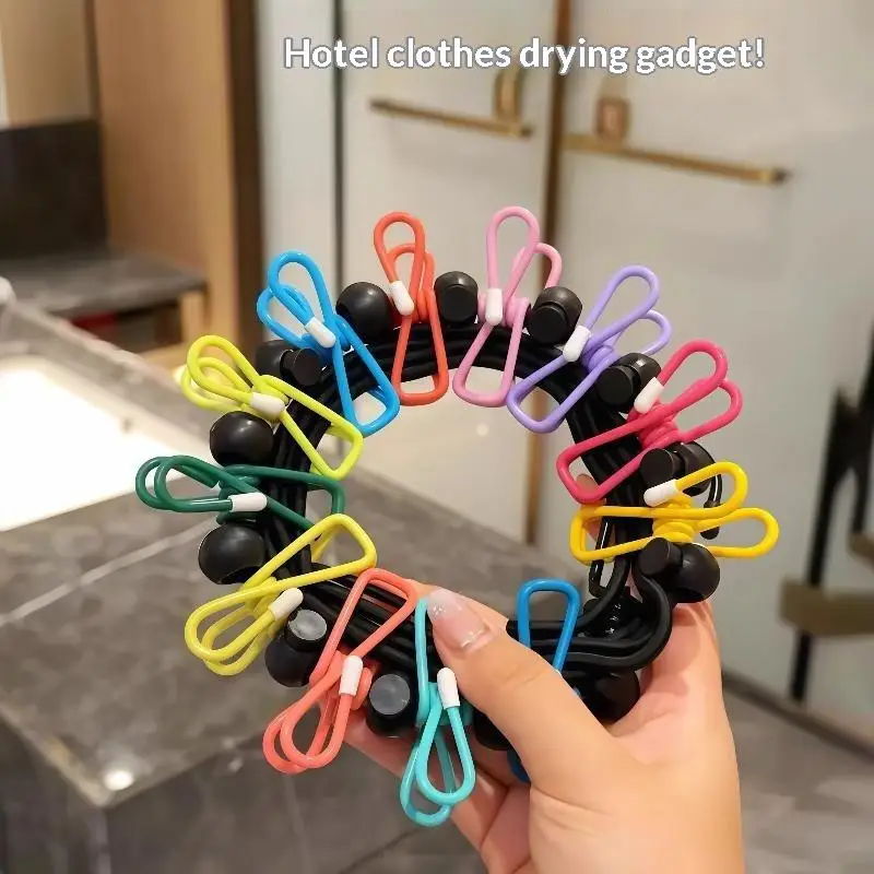 1.8M Portable Elastic Clothesline With Clips,Windproof Travel Laundry Drying Rope For Camping Business Trip Hotel Clothes