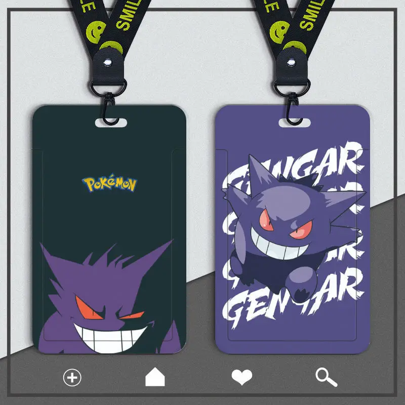 Pokemon School Card Set Student Meal Card Lanyard Hanging Neck Slider Plastic Hard Shell Gengar Series Style Gift