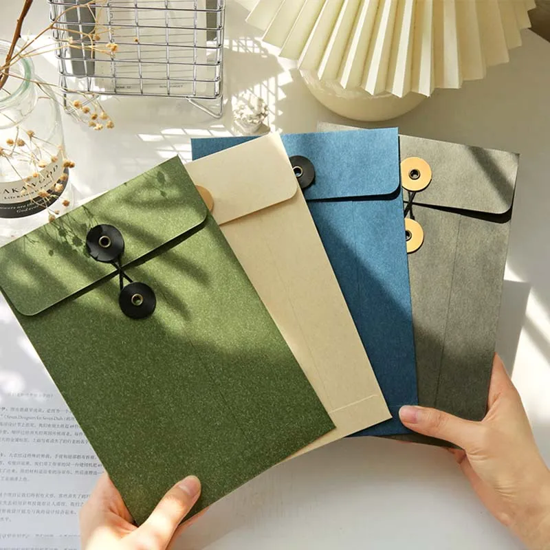 6Pcs/lot 15x22cm Buckle Envelope Hemp Rope Buckle Kraft Paper Vintage Envelopes Office School Supply Letter Blank File Bag