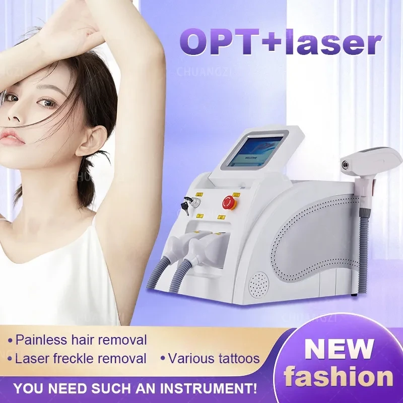 

2024 Newest Portable OPT Hair Removal Nd Yag /Multifunction Beauty Machine OPT ND YAG with 2 handles