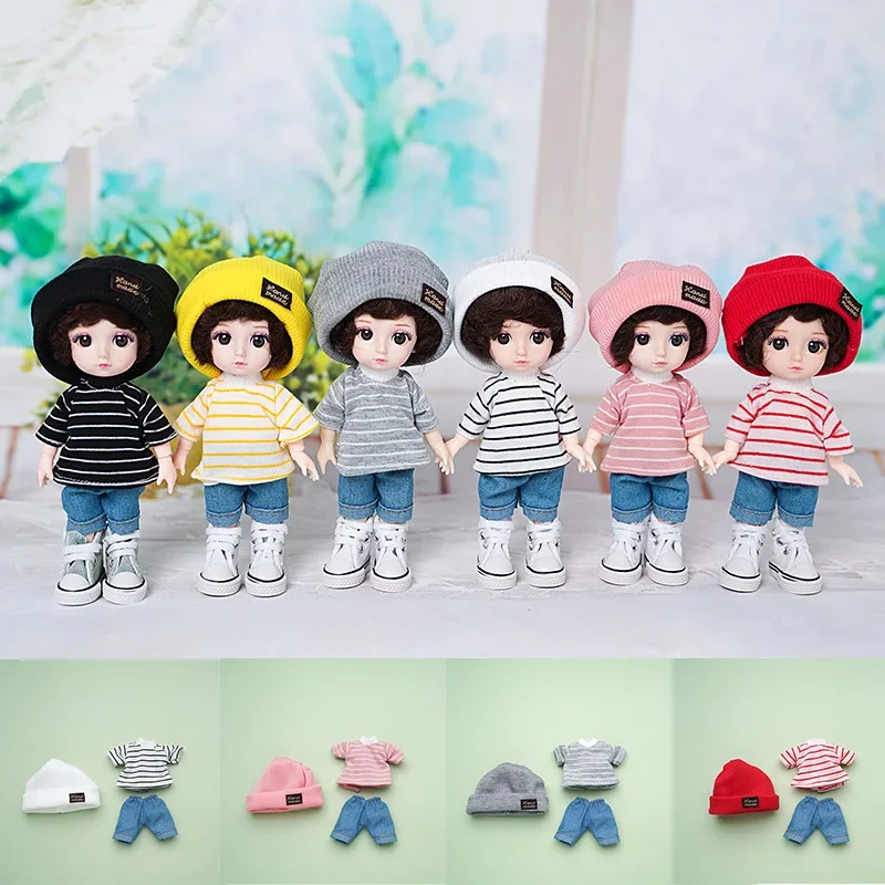 16cm Doll\'s Clothes Suit for 1/8 Bjd with Hat Accessories for Ob11 Shirt