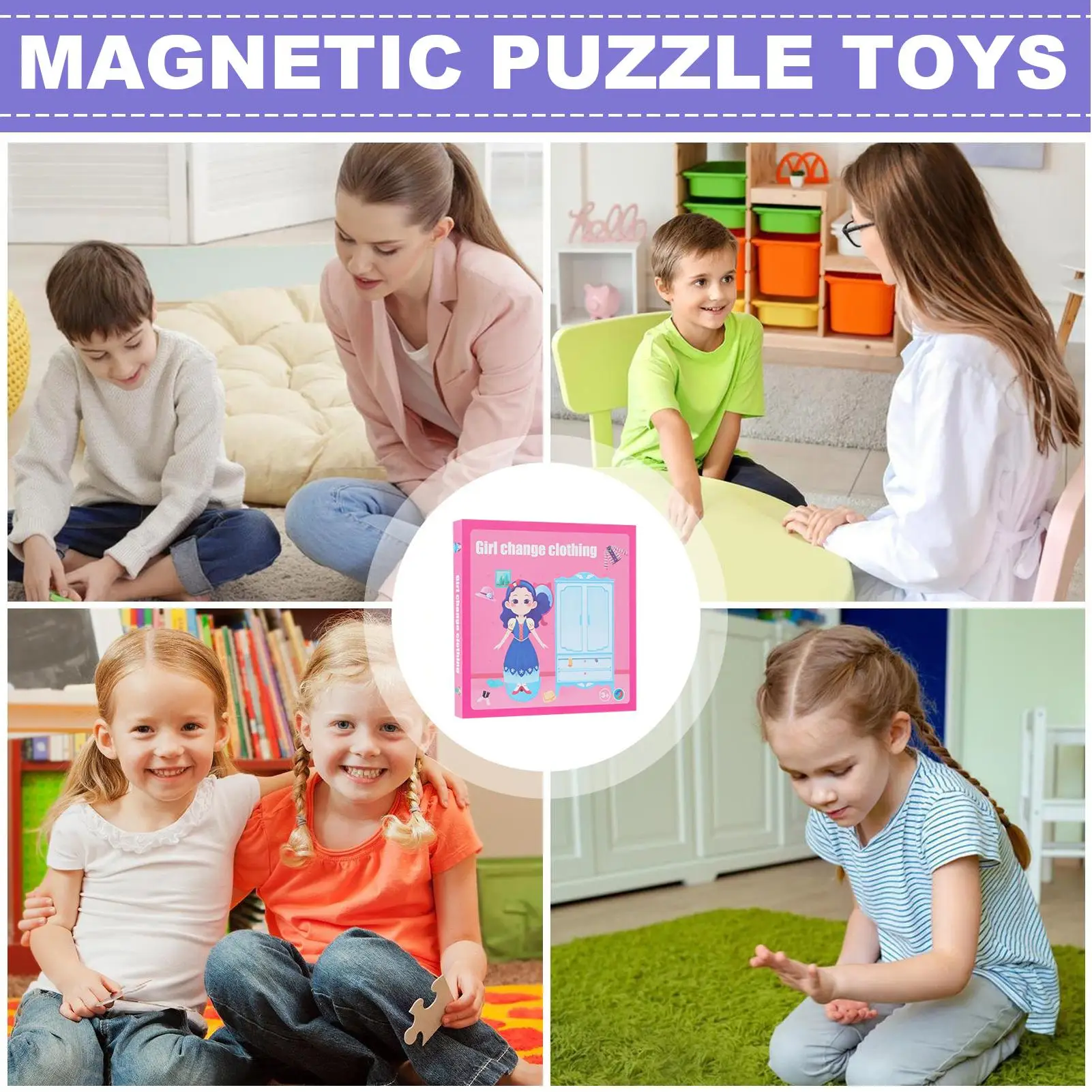 Magnetic Puzzle Sensory Wooden Travel Magnetic Stickers Jigsaw Matching Puzzle Board Educational Learning Game For Home Car
