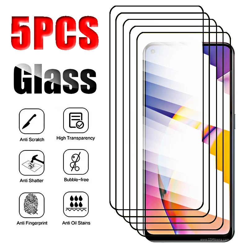 5 Pcs Protective Glass for OPPO Reno5 Lite Reno 5 K Z F 5G 4G Clear Tempered Film on For OPPO Reno 5K 5Z 5F Front Glass BLACK HD