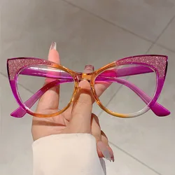 New Fine Flash glitter pink large cat eye frame glasses for women casual glasses anti blue light frame no degree