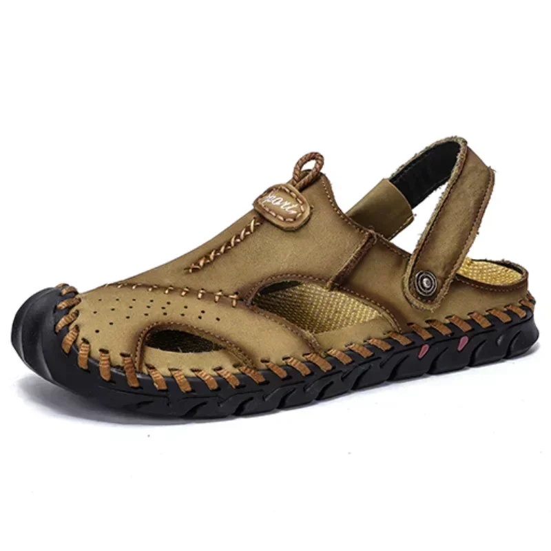 Flat Sandals Man Summer 2024 Brand Men\'s Shoes 2024 Mens Sandals Genuine Leather Shiatsu Slippers Men\'s Casual Sandal Slipers