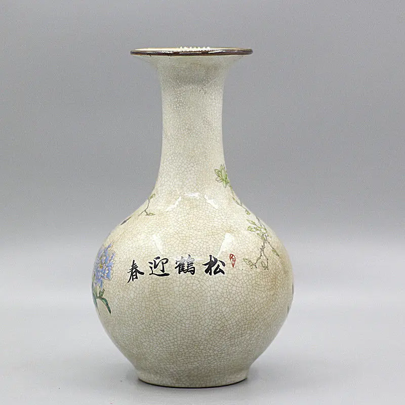 Qing Dynasty Qianlong Pastel Pine Crane Appreciation Bottle Antique Porcelain Used Chinese Style Ornament Antiques Decor ZC807