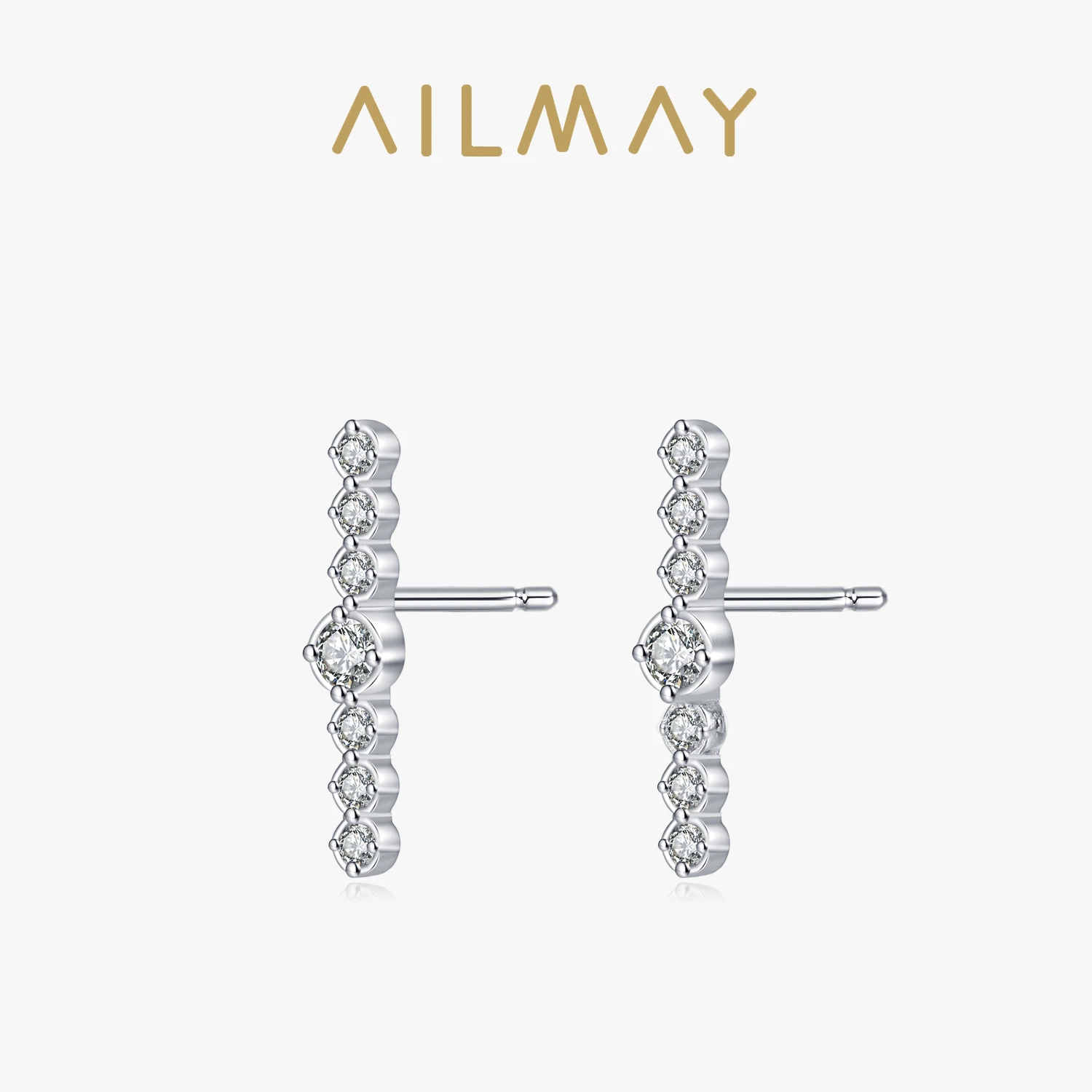 Ailmay New Style 925 Sterling Silver Luxury Dazzling CZ Line Design Stud Earrings For Women Classic Wedding Statement Jewelry