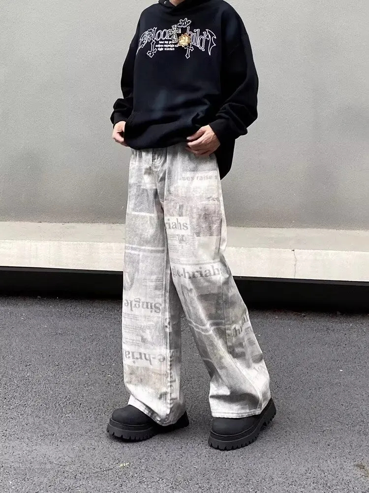 

Men's Graphic Print Jeans Baggy Harajuku Y2k Aesthetic Oversize Denim Trousers Korean Jean Pants Vintage 2000s Trashy Clothes