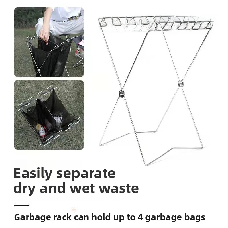 

Portable Outdoor Barbecue Kitchen Storage Rack Foldable Trash Holder Plastic Bag Organizer for Picnic And Camping