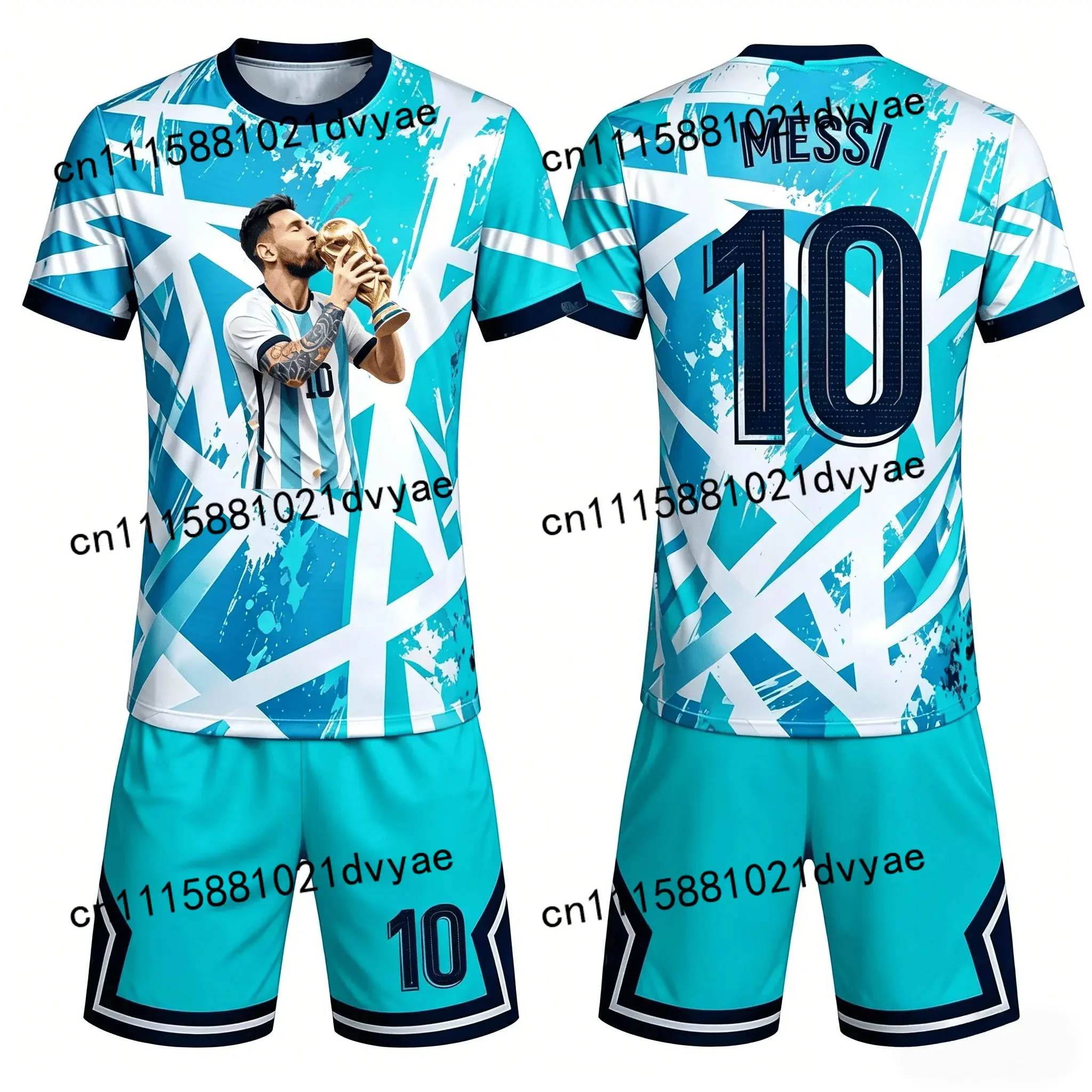 Messi-themed Graffiti Design 10-number Print Breathable Men's and Women's Universal Family-style Short-sleeved Short Pants