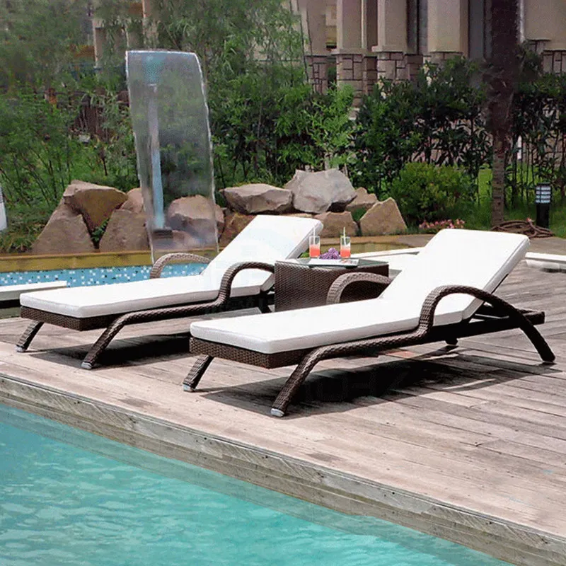 Outdoor Recliner, Pool Lounger, Foldable Chair, Patio Balcony Wicker Relaxing Beach Chair, Garden Deck Sunbathing Furniture