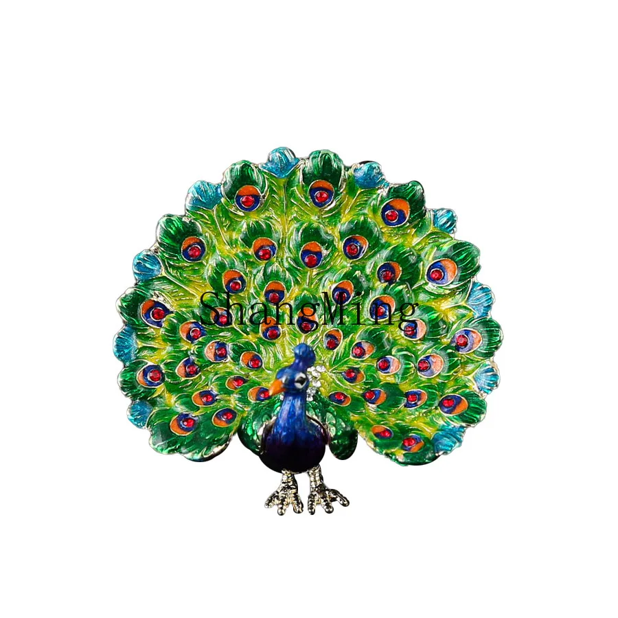 

PYH high-end light luxury small peacock open screen jewelry box home ornament ring stud earrings storage box gold