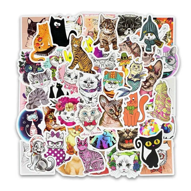 10/25/50pcs Diverse Cute Cat Cartoon Stickers Waterproof Graffiti Stickers for Laptop Skateboard Refrigerator Glass Luggage Gift