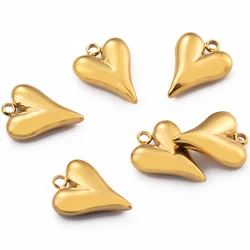 5pcs Stainless Steel Gold Plated 3D Heart Pendant for DIY Earrings Necklace Jewelry Making Bracelets Supplies Wholesale