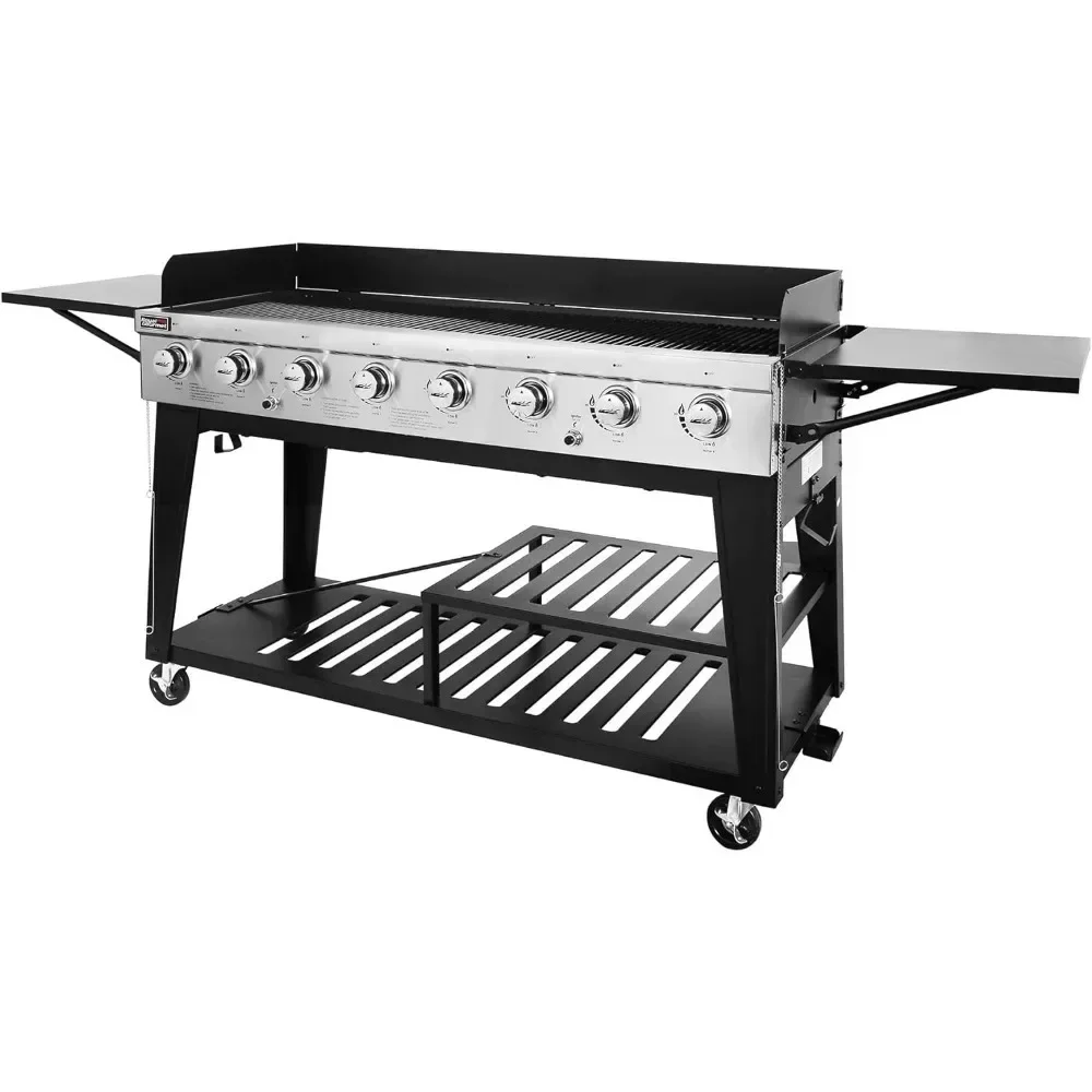 BBQ Grill, 8-Burner Gas Grill, 104,000 BTU Liquid Propane Grills, Independently Controlled Dual Systems, BBQ Grill