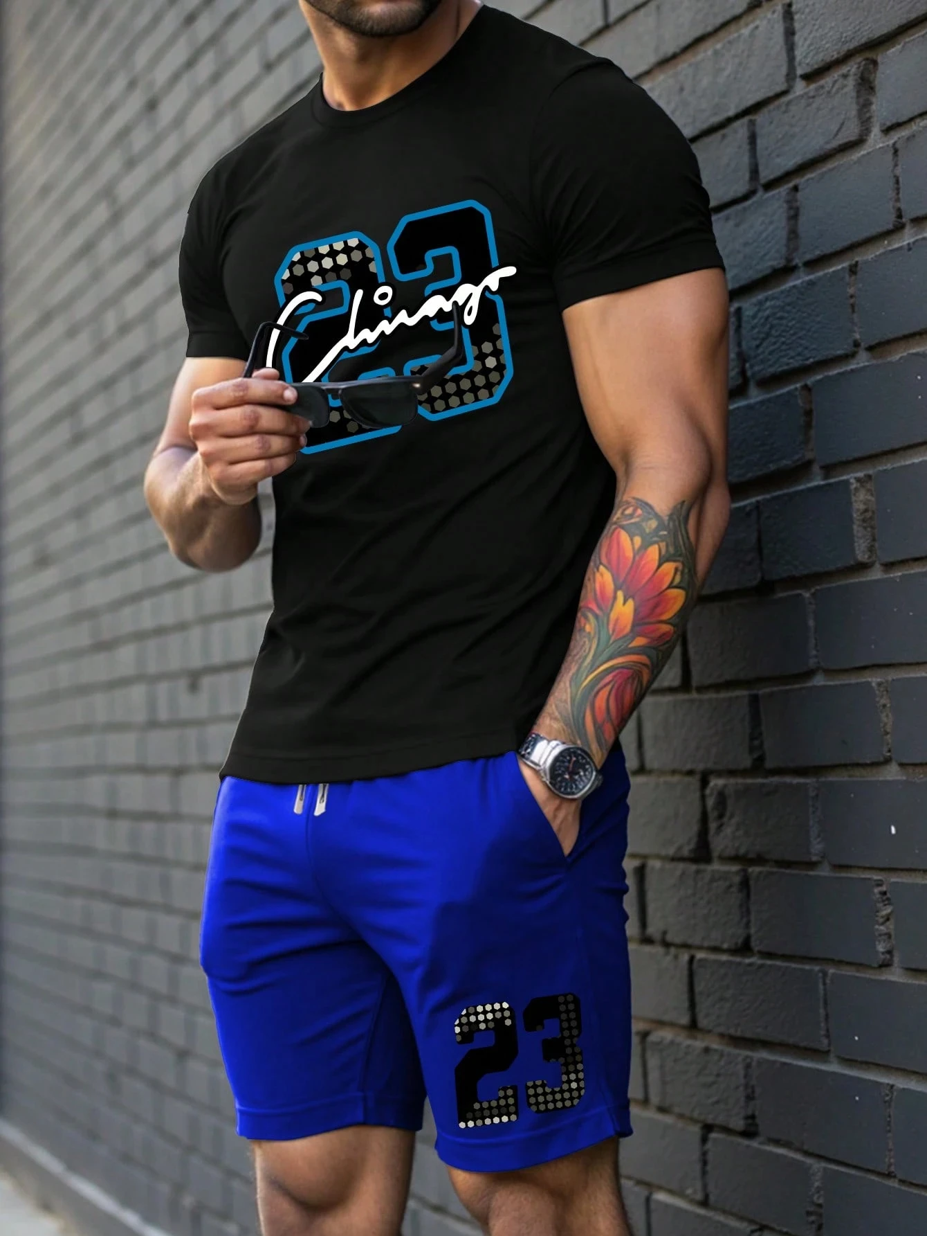 

2026 New Fashion 23 Print Men's Set Relaxed Fit Short Sleeve & Shorts Set Men's Sportswear & Casual Wear Summer Casual Suit