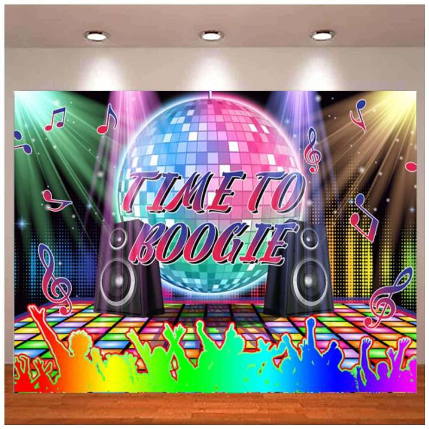 Photography Backdrop Fashion Dance Night Neon Glow Banner Time To Boogie 70's 80's 90's Disco Party Deocr Background Poster