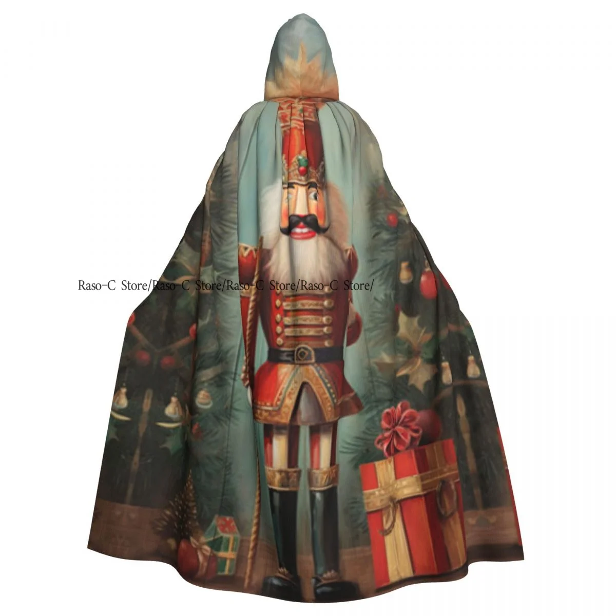 Unisex Adult Nutcracker Soldier Figurine Print Cloak with Hood Long Witch Costume Cosplay