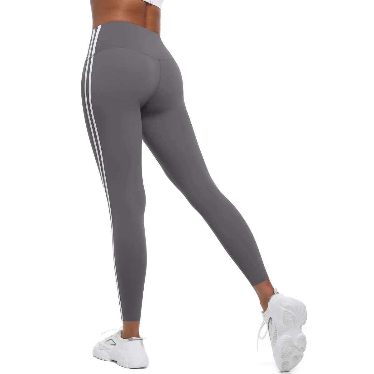 女性ハイウエストヨガレギンスサイドストライプカラーコントラストうずくまるジムレギンスワークアウトスポーツタイツパンツ