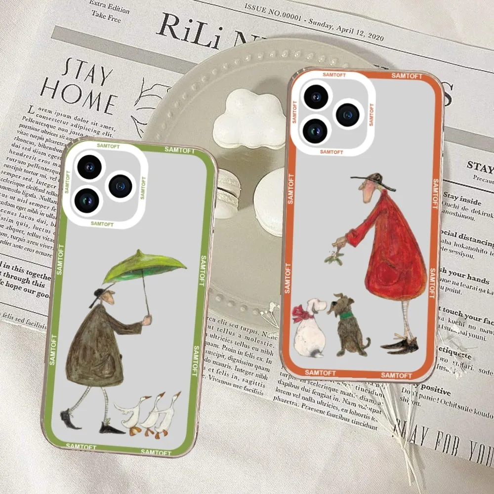 Sam Toft Art Abstract Landscape Couple Phone Case For iPhone 11 12 Mini 13 14 15 Pro Max Transparent Shell