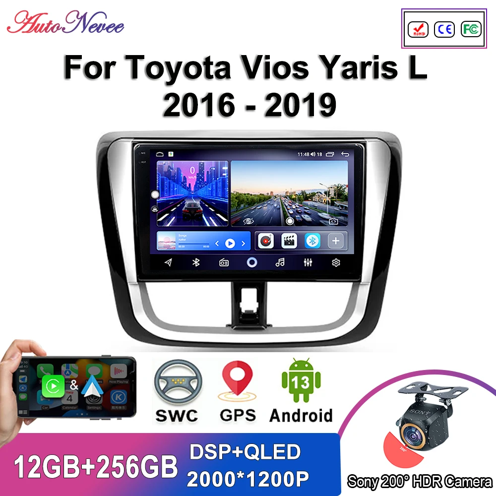 Android 14 Multimedia For Toyota Vios Yaris L 2016 - 2019 Car Player Stereo GPS Navigation Auto Radio Screen No 2Din Head Unit