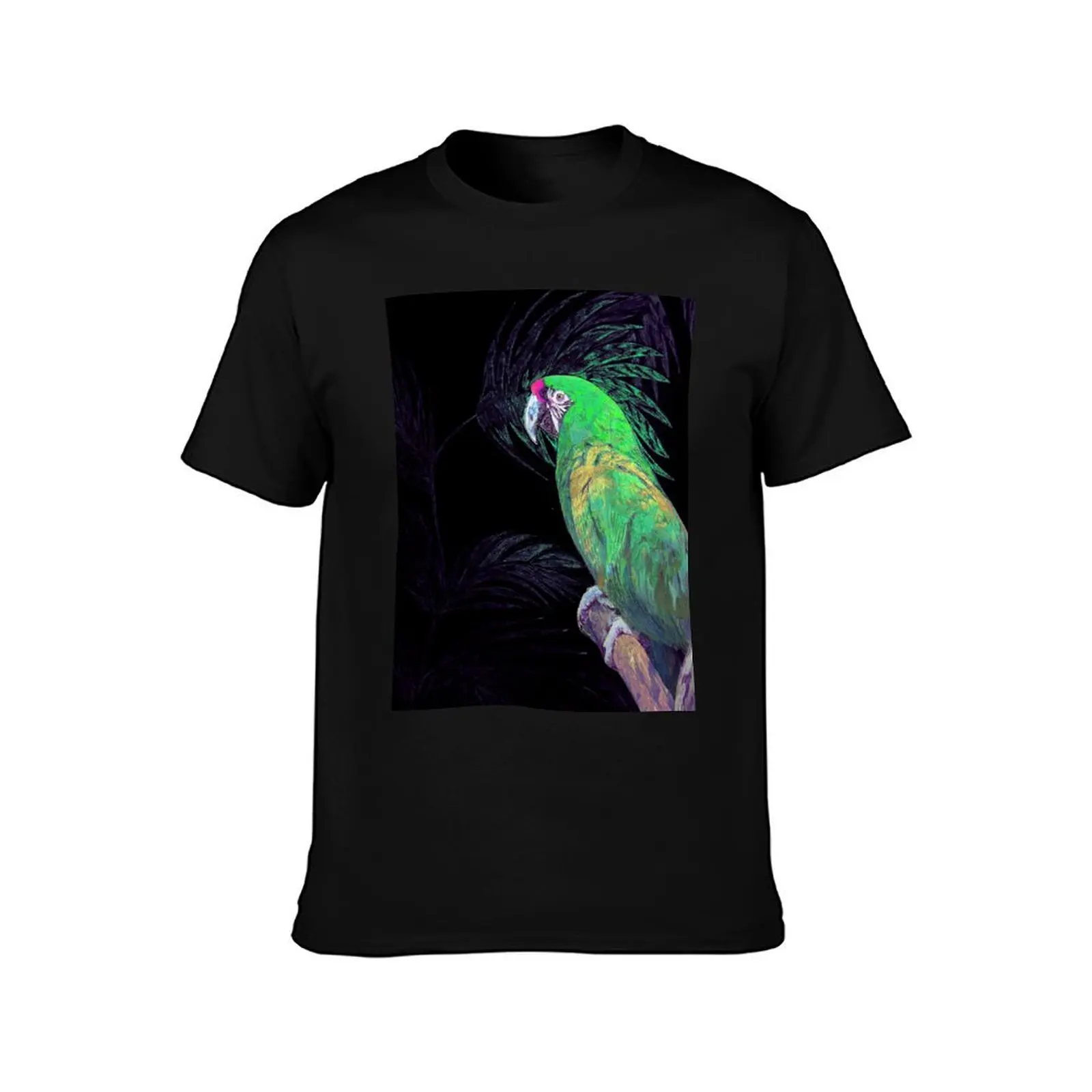 SILVERED GLITTER TROPICAL GREEN PARROT ON BLACK POSTER PRINT DECO ART PICTURE EXOTIC BIRD T-Shirt