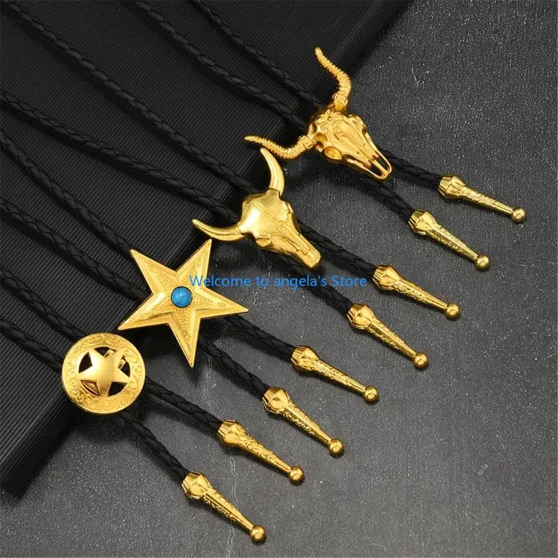 X4YC Multipurpose PU Leather Alloy Bolo Tie Necklace For Family Matching Outfits
