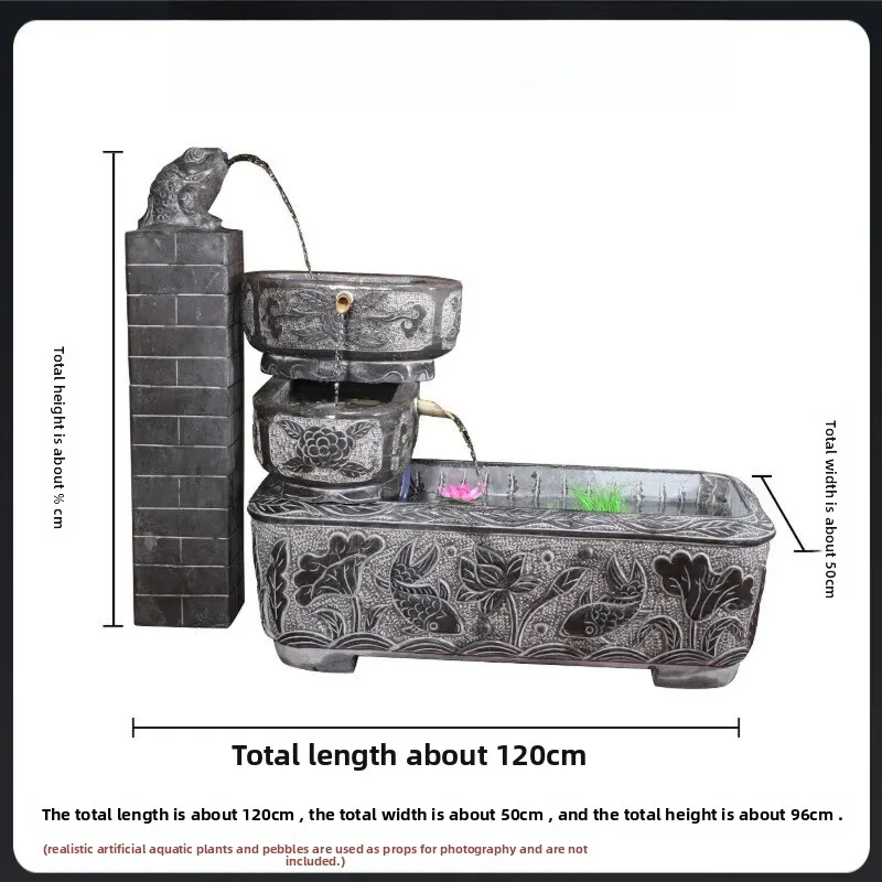 Garden water ornament circulating water stone tank fish tank stone carving fish pond stone tank