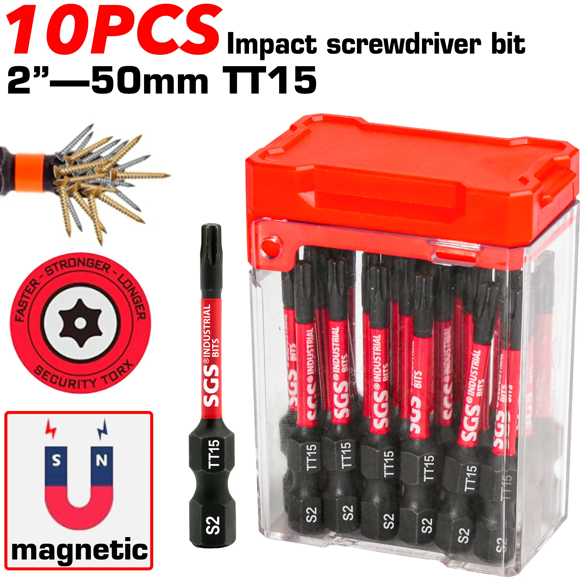 10/20 Stück starke, magnetische, stoßfeste Tt15 Sicherheits-Torx-Schraubendreher-Bits, 50 mm, hohe Härte, verformungsbeständig, rostfrei und verschleißfest, mit Aufbewahrungsbox. – Detail 2