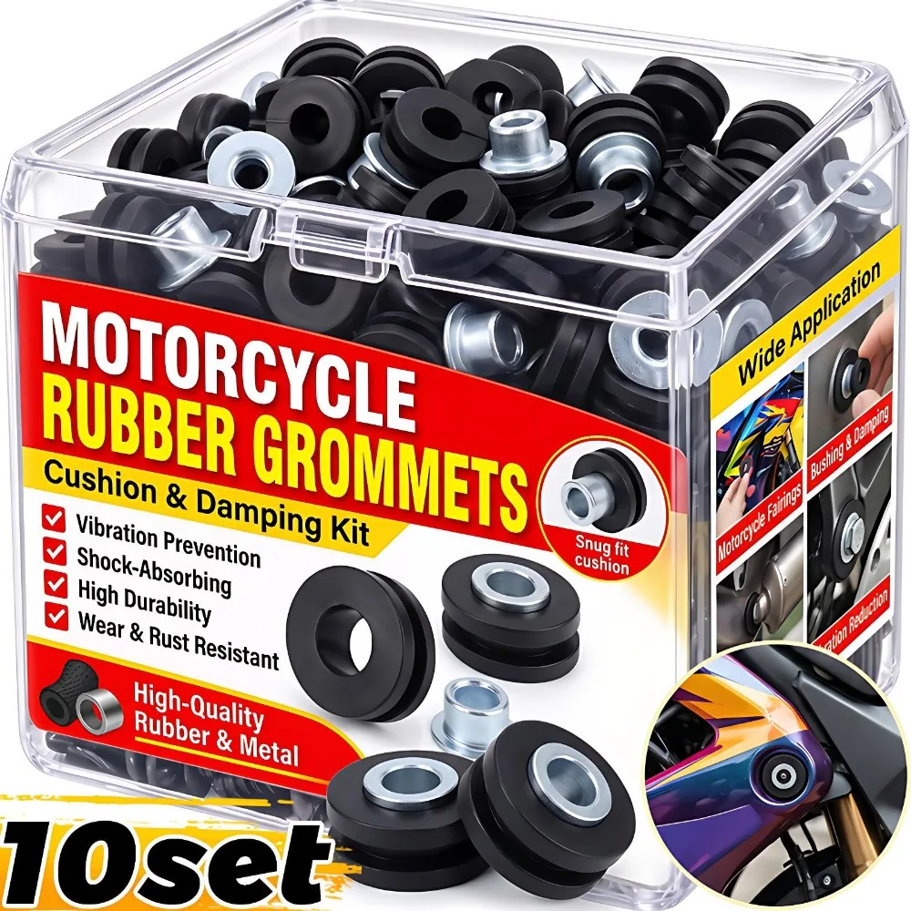 Motorcycle Fairing Bolt Rubber Grommet M6 M10 Cushion Washer Anti Rattle Steel Bushing Vibration Dampener Shock Absorber Part