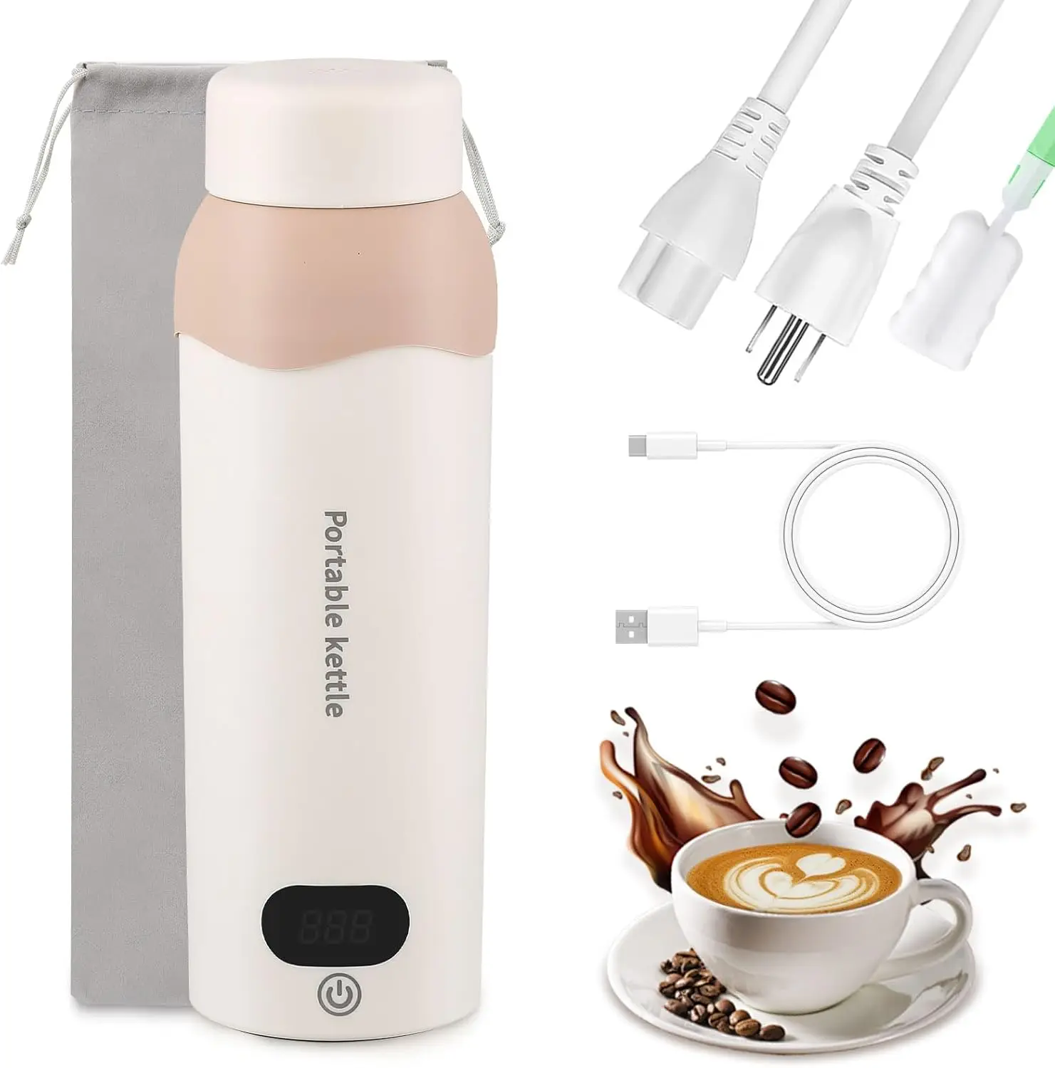 

Портативный электрический чайник для путешествий, мини-чайник для кофе с 6 режимами контроля температуры, нержавеющая сталь 304, компактный