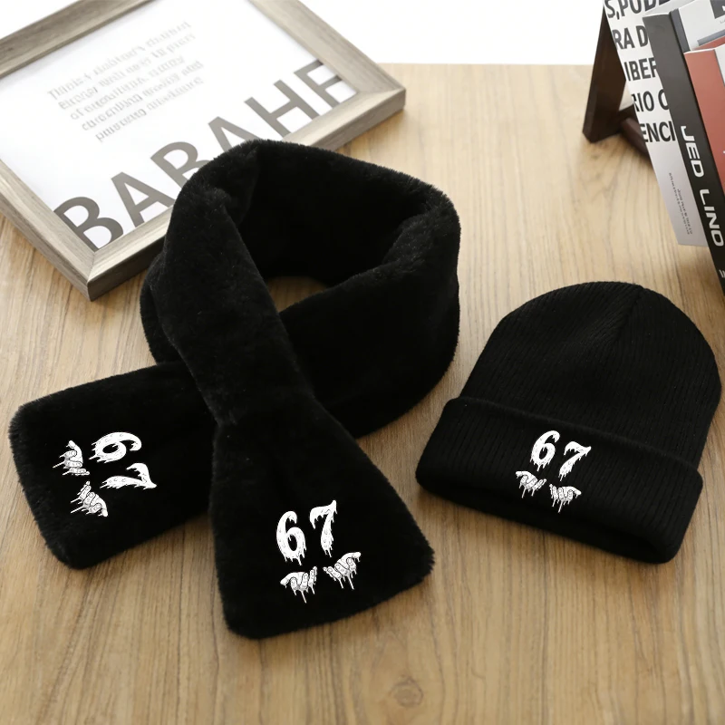 

67 Kid Scarf Hat 2pcs Set Adult Six Seven Knitte Cap Muffler Steal A Brainrot Warm Comfortable Funny Beanie Hat Scarve Xmas Gift