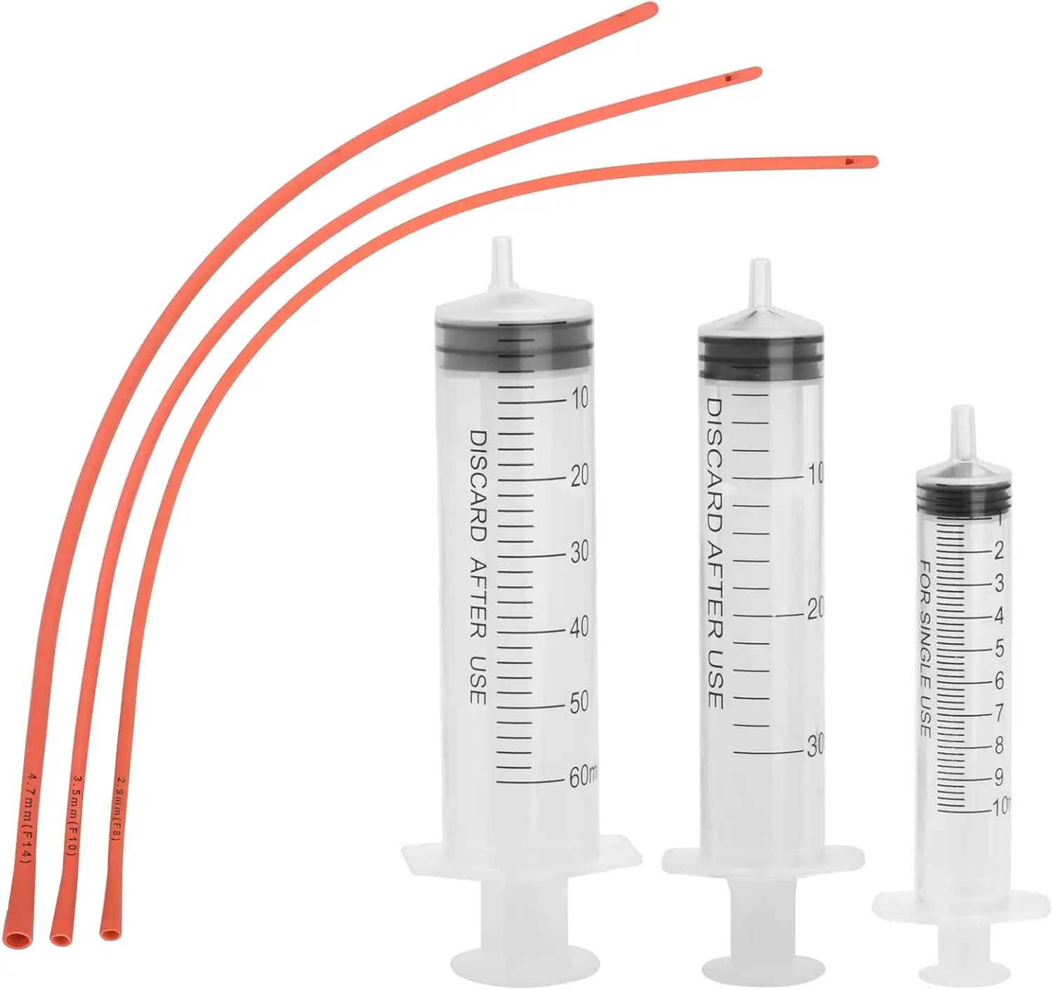 Pet feeding kit - 3 piece red rubber feeding tube (8 Fr, 10 