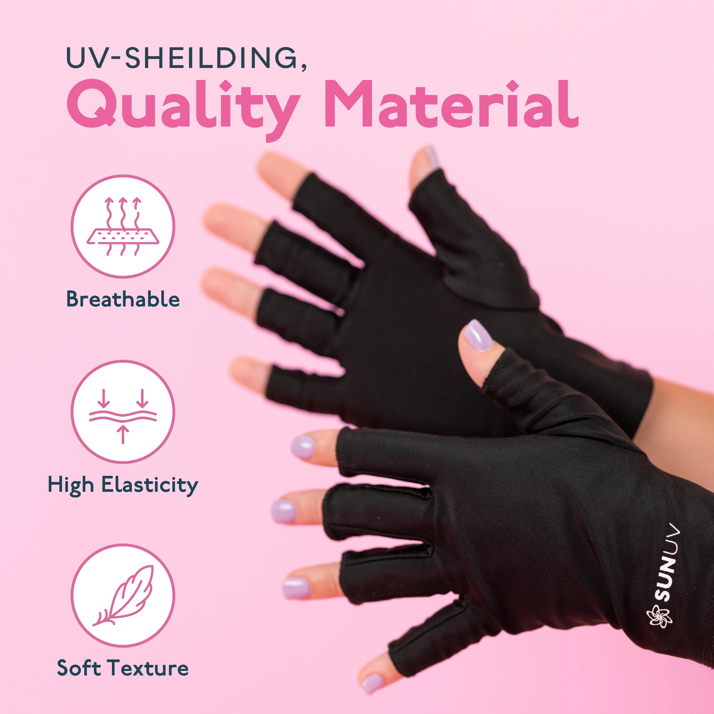 SUNUV LED Gloves for Gel Nails, UPF 50+ Anti UV Gloves for Gel Nail Lamp, Professional UV Gloves for Nail Techs