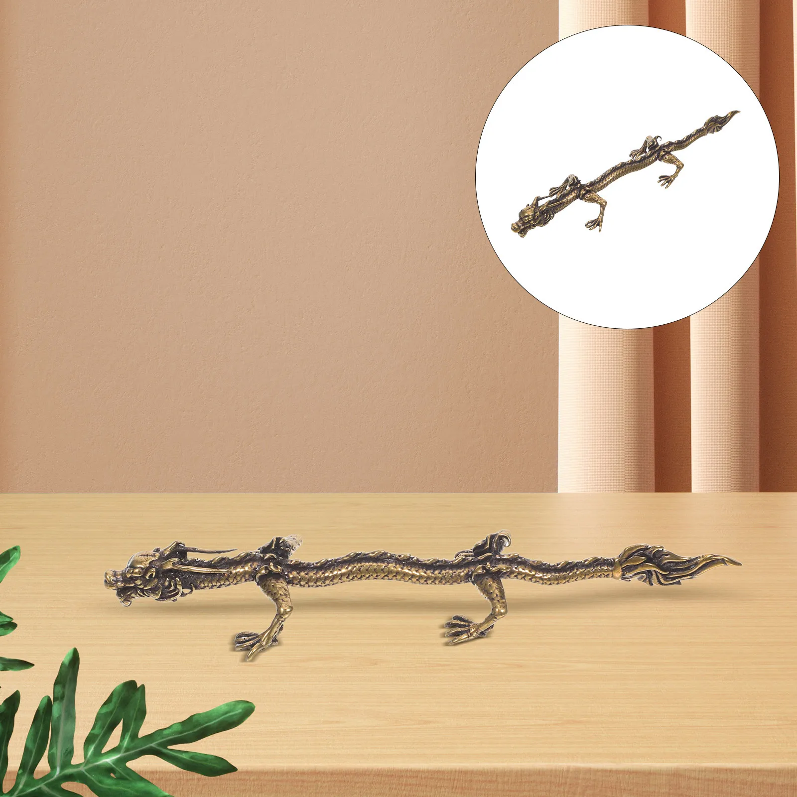 

1Pcs Brass Dragon Desk Accessory Vintage Golden Ornament for Tea Table Shelf Display and Writing Tool Organizer