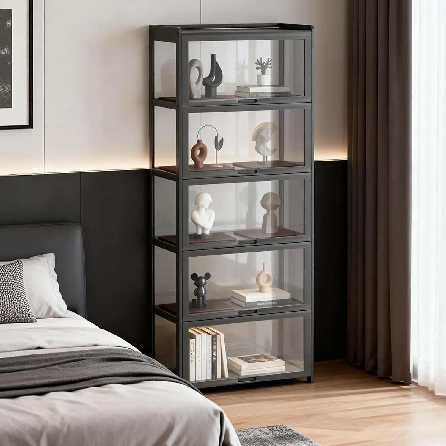 Curio Display Cabinet, 5-Tier Acrylic Display Case 68” Tall Display Cabinet for Collectibles Figures Trophy for Living Room Offi