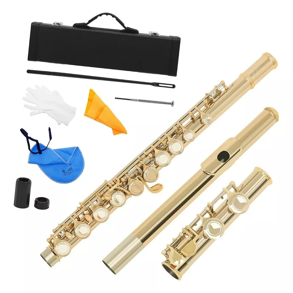 Slaed Factory Sales Support OEM 16 Hole E Key C Tone White Copper Main Body Gold Flute WIth Leather Case