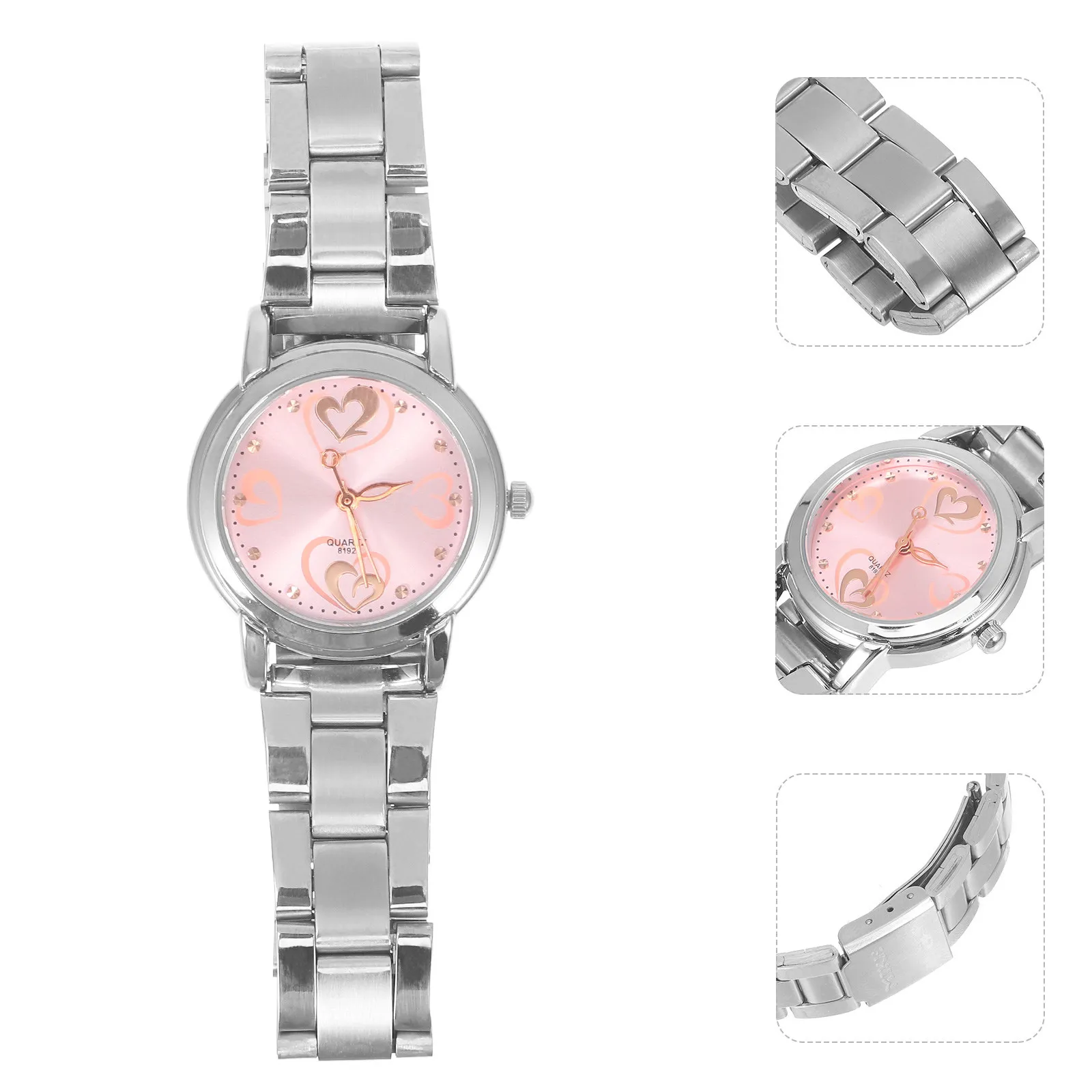 1Pcs Couple Wristwatch Stainless Steel Strap Quartz Waterproof Fashion Lover Watch for Adults Students Pink Style
