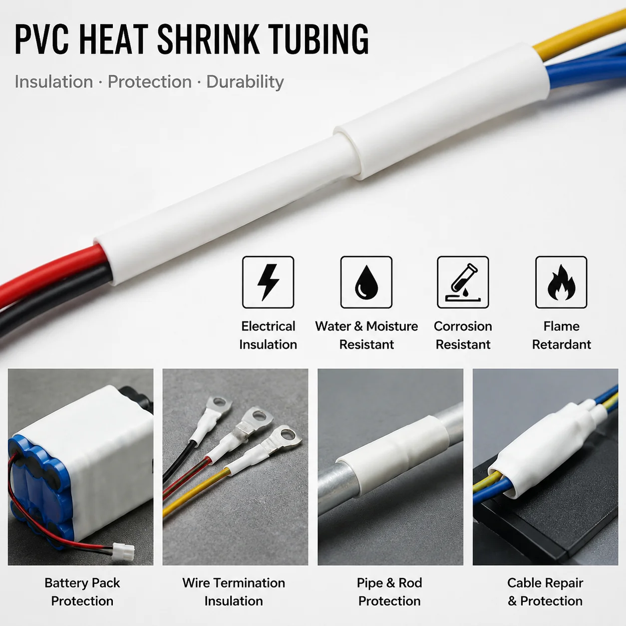 Easy to Cut White 18650 Lithium Battery PVC Heat Shrink Tubing 30mm-100mm Wide for Household Appliance Circuit Wrapping
