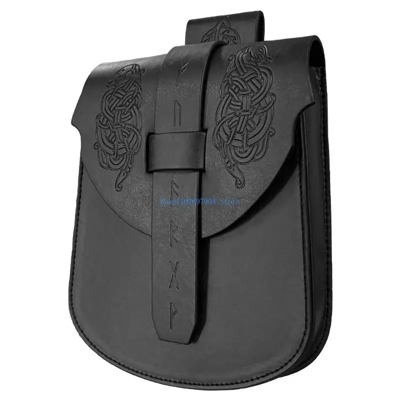 N7yf pacote cintura couro medieval para homens mulheres role play vintage relevo cinto couro bolsa cintura bolsa