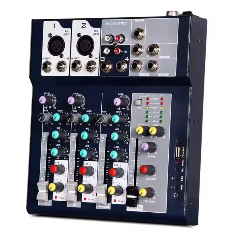 

BT USB sound card mixer Mini professional 4 channels audio mixer interface PC for power amplifier Mixing Stage mixing console