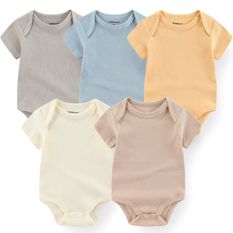 5Pcs/Lot Solid Baby Bodysuits Cotton Newborn Boy Girl Clothes Short Sleeves Infant Jumpsuits Ropa Bebe