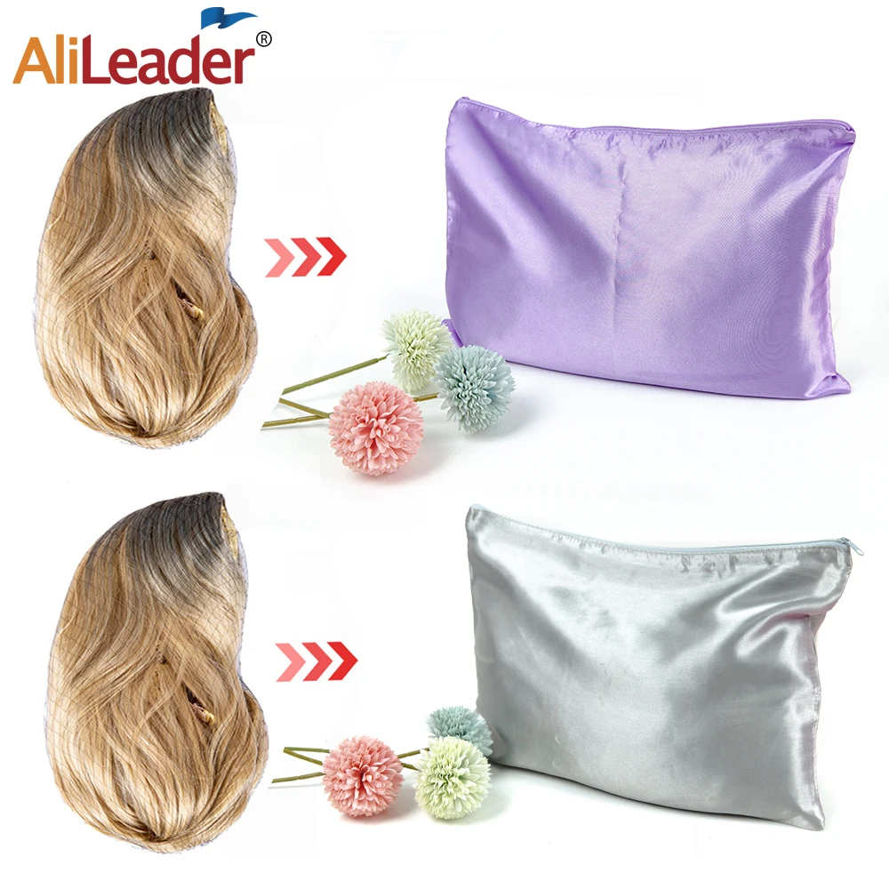 25*35Cm tas Wig Satin untuk bundel rambut palsu ekor kuda Wig ekstensi rambut kemasan/tas penyimpanan tas Wig Satin tali