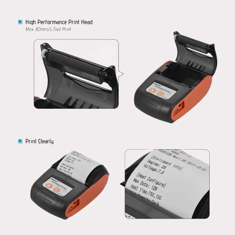 58mm printer Portable wireless Bluetooth thermal printer PT-210 Portable receipt printer shipped for free