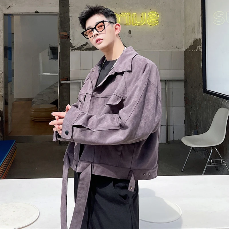 LUZHEN Men's Stylish Elegant Ribbon Decorate Original Casual Suede Jacket 2024 Autumn New Trendy High Quality Short Coat LZ2719